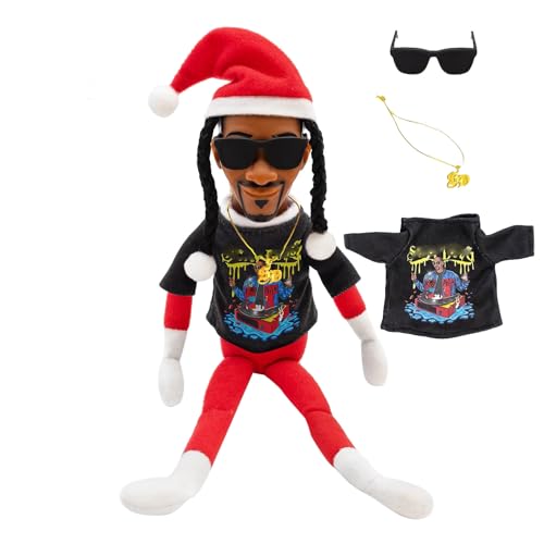 Snoop Stoop 2025 Plüsch, Snoop Regal, Elf Puppe, 12“ Figur Elf, Sonnenbrille, Goldkette, Bonus Big Gift Box Weihnachten Plüsch für Home Festival Party Dekoration (Rot) von Generisch