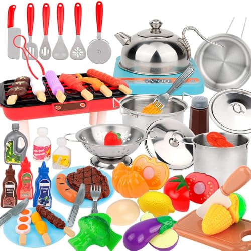 Spielen Sie Food Set für Kinder, tun Sie Sich Küchenspielzeug - Pädagogische Kinder Kitchen -Spielset Accessoires,Kochgeschirr mit Schneidebrett für Farbsortierzubehör von Generisch