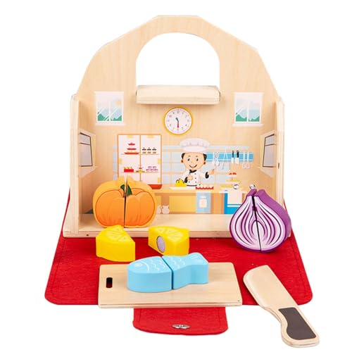 Spielküchen-Set, Küchenspielzeug-Set - Tragbares Küchenspielzeug aus Holz,Tragbares Spielhaus, Rollenset, Lebensmittelspielzeug, pädagogisches Aufklärungsspielzeug, Küchenspielzeug aus Holz für Kinder von Generisch