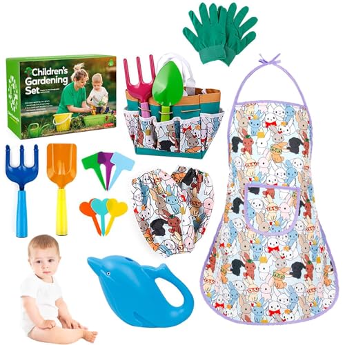 Spielzeug-Gartenset für Kleinkinder | 17pcs sicheres Gartenspielzeug - Gärtnerwerkzeug-Set, Gartenwerkzeugtasche für Kindergärtnerei, Kindergartenmaut, Gartenarbeit All-in-One-Kit für Kinder von Generisch