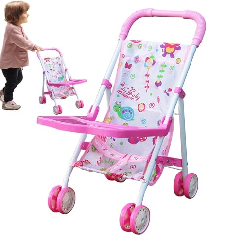 Spielzeug-Kinderwagen – Faltbarer Kinderwagen mit Korb unten – Kleid Mädchen Kinderwagen, ab 3 Jahren, Geschenk für Mädchen, Puppenzubehör, Mädchenspielzeug – verstellbare Kapuze, drehbare , von Generisch