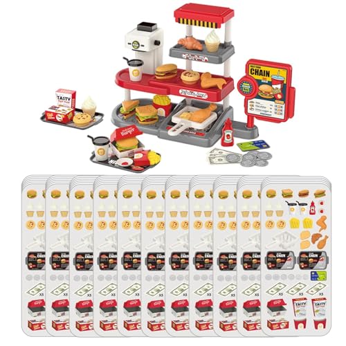 Spielzeug-Schnellimbissladen zum Rollenspiel, Spielzeug-Registrierkasse für Kinder, Spielzeug-Sushi-Hamburger-Pizzaladen, Spielset mit künstlichen Lebensmitteln für 3 4 5 6 7 8 Kinder von Generisch