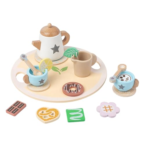 Spielzeug-Teeservice, Spieltee-Set,Holzküchen-Spielset - Pretend Tin Teekanne Set, Teeparty-Essensspielzeug mit Tragetablett für kleine Mädchen und von Generisch