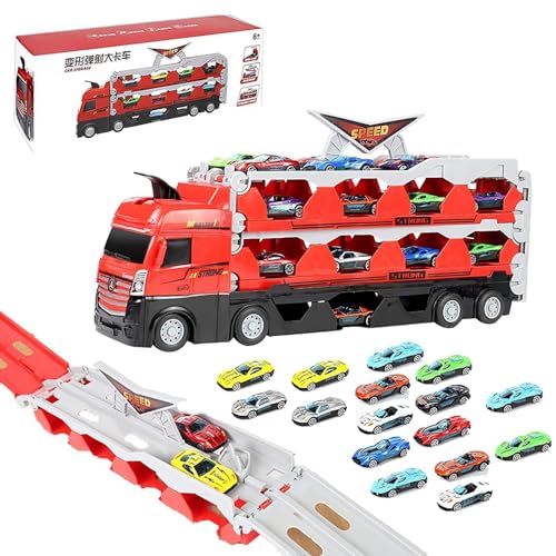 Spielzeug-Transporter-LKW-Set, Schlepper-LKW,Spielzeug-Truck mit Schleuder-Rennstrecke und Mini-Rennwagen aus Legierung | Spielzeugautotransporter, Spielzeuglastwagen, Autotransporter für Mädchen und von Generisch