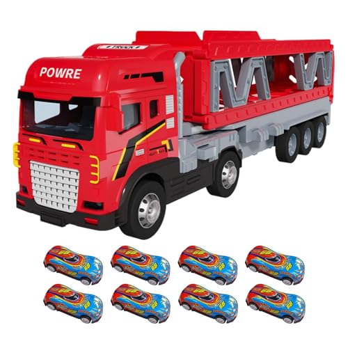 Spielzeug-Trucks mit Ejection-Rennstrecke,Ejection-Transportfahrzeug,Transporter mit klappbarer Rennstrecke für 8 Autos - Lagerwagen-Spielzeug, doppelschichtiger Metalltransporter, Spielzeug für Mädch von Generisch