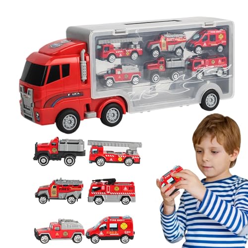 Spielzeug für Feuerwehrfahrzeuge,Spielzeug für Transportfahrzeuge, Lustiges Feuerwehrfahrzeug-Spielzeug, Feuerwehrauto-Spielzeug, Feuertransporter-Spielzeug mit 6 Legierungsfahrzeugen für , Mädchen, K von Generisch