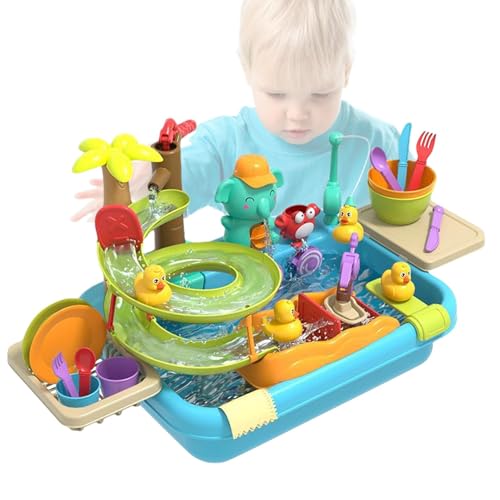 Spielzeug für die Küchenspüle,Arbeitsspüle für Kinder | 4-in-1-Küchenspielset, Waschbeckenspielzeug - Spülmaschinen-Spielspielzeug, Küchenreinigungs-Spielset mit Rutschbahn für Kinder, und Mädchen, Sp von Generisch