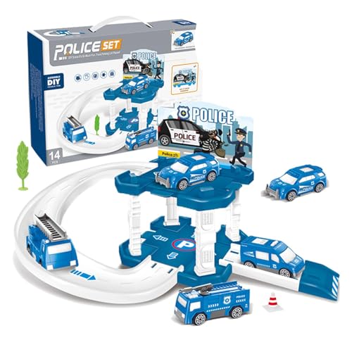 Spielzeugauto-Rennstrecke, Rennwagenstrecke - Spielzeugauto-Schienenset Schienenspielzeug - Stadtparkplatz-Rennstrecke, Lernspielzeug, Autospielzeug, Feinmotorik-Spielzeug, Rennbahn-Spielset für Weihn von Generisch