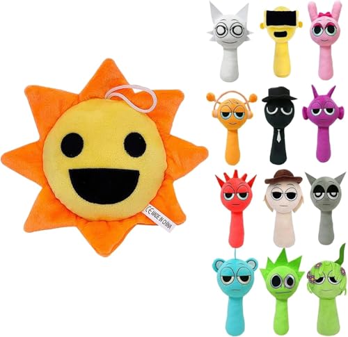 Sprunki Plush, Sprunki Plüschtier Geschenke für Fans, Sprunki Plüschtiere, Sprunki Game Plush Toys, Sprunki Plüschspielzeug, Sprunki Plush Figuren Doll, Sprunki Kuscheltie (Grün Orange) von Generisch