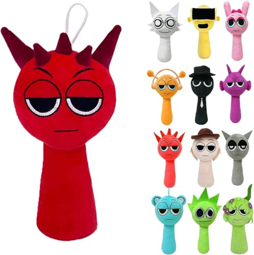 Sprunki Plush, Sprunki Plüschtier Geschenke für Fans, Sprunki Plüschtiere, Sprunki Game Plush Toys, Sprunki Plüschspielzeug, Sprunki Plush Figuren Doll, Sprunki Kuscheltie (Rot) von Generisch