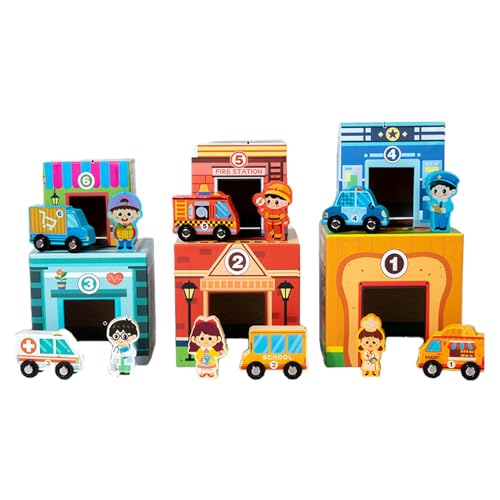 Stadtspielset, Community-Helfer-Spielzeug - City Toys Auto Garage Spielzeug Stapelklötze,Stadtspielset, Spielzeugautogarage, Lernspielzeug für Kinder, Familie, Früherziehung von Generisch