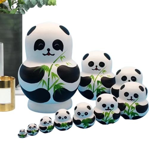 Stapelbare Nistpuppen aus, Spielzeug für Panda-Nistpuppen aus | Bunte Cartoon-Stapelpuppen | 10x schöne pädagogische Lernspielzeuge, lustige Holzpuppen für Weihnachten, Neujahr von Generisch