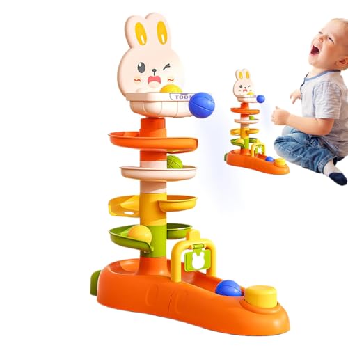 Stapelturmspielzeug, Ball Drop and Roll Tower, 5-Layer Basketballspiel Tower Toy Ball Run für Babys, Hasenform, Stapelspiele mit 3 Bällen, Rolling Track Towers für Mädchen von Generisch