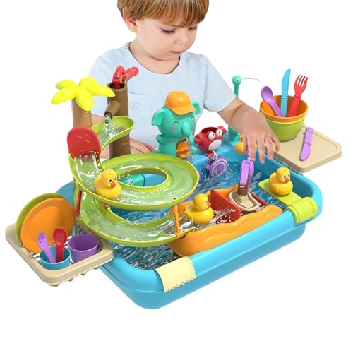 Stellen Sie sich ein Waschbecken mit fließendem Wasser vor, Spielzeug für die Küchenspüle, 4-in-1-Küchenspielset, Waschbeckenspielzeug, Spülmaschinen-Spielspielzeug, Küchenreinigungs-Spielset mit Ruts von Generisch