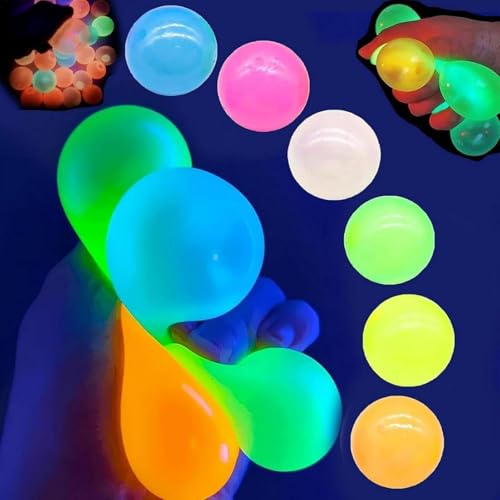 Sticky Balls 6 Stück | 4.5 cm Glorbs Fidget Ball | Leuchtender Sticky Ball zum Werfen An Die Decke | Squishy Squeeze Ball zum Stressabbau | Sensorisch Stressbälle Fidget Toys für Erwachsene Kinder von Generisch