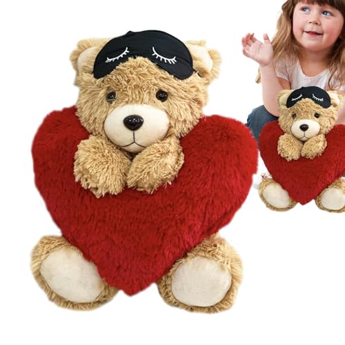 Stofftier Plüsch,Stoffbärenpuppen - Bärenplüsch mit roten Herzplüschpuppen,Weiche und Bequeme Plüschkissen, Plüschkissen, Spielzeug für Freundin und Kinder, zum Valentinstag von Generisch