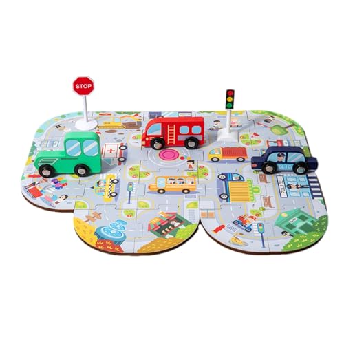 Straßenverkehrs-Lernrätsel, Stadtverkehrs-Lernrätsel, Hölzernes Stadt-Straßenbahn-Puzzle, Hölzernes Stadtverkehrspuzzle für Kinder, pädagogisches Lernpuzzle für und Mädchen von Generisch