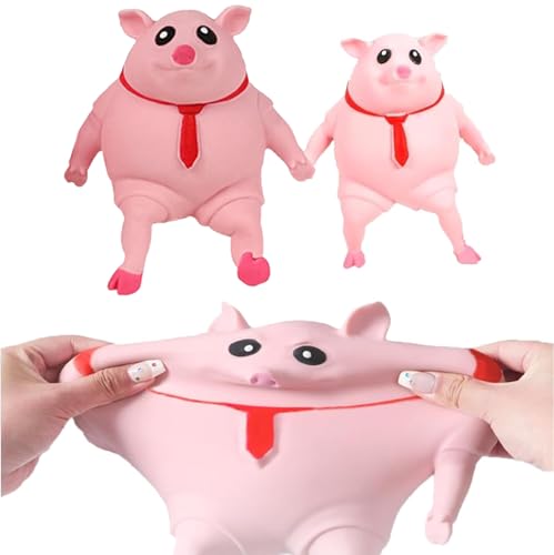 Stress Schwein Stress Spielzeug, Piggy Squeeze Toy, Anti Stress Schwein Pink, Kreatives Dekompressionsschweinchen, Sensorisches Autismus Spielzeug Zappelspielzeug für Kinder Erwachsene (S+M 2Pcs) von Generisch