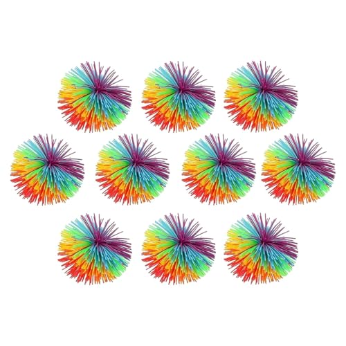 Stringy Balls, 10 Stück Regenbogen Bunt Pom Ball, Sensory Fidget Stringy Balls, Bunte weiche Silikon-Pom-Hüpfbälle, Stressspielzeug für Kinder, Erwachsene von Generisch