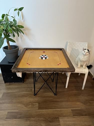 Super Carrom Spielbrett, 74 x 74 cm, Traditionelles Brettspiel mit Striker und Spielsteinen von Generisch