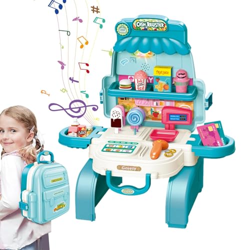 Supermarkt-Spielset,Supermarkt-Spielset für Kinder - Stellen Sie sich eine Supermarktkasse mit Lichtern vor - Educational Store-Spielset, multifunktionales interaktives Spiel-Essenszubehör für Kinder, von Generisch