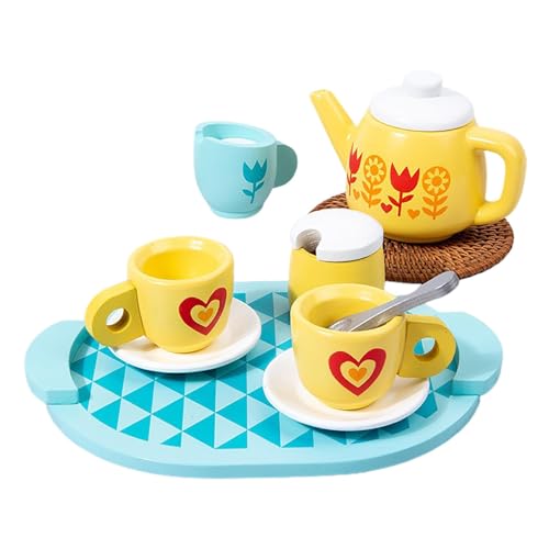 Teeservice für Kinder,Teeservice für kleine Mädchen | Teeservice Spielzeug Tea Time Toys - Küchenspielzeug mit Tassen und Löffeln, Lernspielzeug aus Holz zum Spielen von Teeservice für das Lernen im V von Generisch