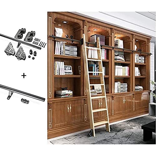 Teleskop-Schiebe-Bibliotheksleiter, Hardware-Set, Rundrohr, mobile Schiene, komplettes Set mit Bodenrädern und Bremsen, 120 cm Schienen-Kit von Generisch