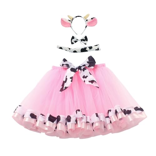 Tier Kostüm Kinder Tierkostüm Mädchen TüTü Tüllrock 4-teiliges Set Tutu Rock Zubehör Stirnband Tier Ohren Fliege Schwanz Set Karneval Party Cosplay Verkleidung Kostüm Prinzessin Outfit #B08 Schwarz M von Generisch