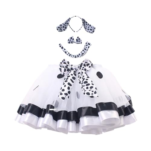 Tier Kostüm Kinder Tierkostüm Mädchen TüTü Tüllrock 4-teiliges Set Tutu Rock Zubehör Stirnband Tier Ohren Fliege Schwanz Set Karneval Party Cosplay Verkleidung Kostüm Prinzessin Outfit #B12 Weiß M von Generisch