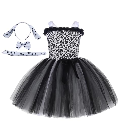 Tierkostüm Kinder Mädchen Tier Kostüm Tüll Kleid mit Stirnband und Schwanz 3tlg Geburtstag Karneval Outfit Cosplay Kostüm Faschingskostüm Prinzessin Tiger Zebra Leopard Kuh Verkleidung #Grau L von Generisch