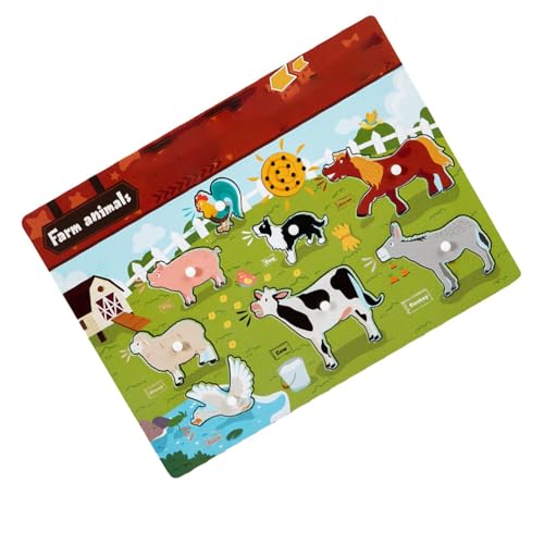 Tierpuzzle aus Holz, Steckpuzzle mit Sound - Tiere Fahrzeuge Lernspielzeug für Kinder Steckpuzzle - Interaktives Eltern-Kind-Spiel zur Hand-Auge-Koordination für Kinder ab 3 Jahren von Generisch