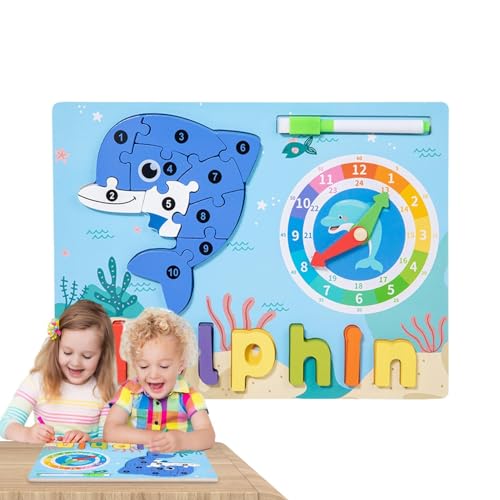 Tierpuzzle für Kleinkinder, Holzpuzzles,Niedliches Giraffen-Elefant-Kleinkind-Puzzle - Buntes Tierpuzzle, Buchstaben-Matching-Spiel, Lernuhr für Feinmotorik von Generisch