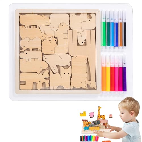 Tierpuzzles für Kinder,Tierpuzzle für Kleinkinder - Malset, passendes Spiel, Puzzles - Kinderpuzzles, Holzpuzzles, Lernspielzeug, Feinmotorikspielzeug, Malaktivitäten für Kleinkinder von Generisch