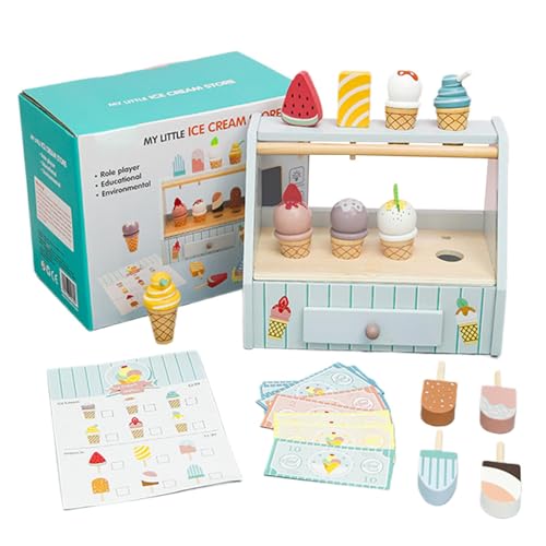 Toddler Educational Toys, Kitchen Play Food Set, Play Ice Cream Set, Wooden Ice Cream Toys, Role-Play Ice Cream Set, Toddler Learning Toys, Pretend Dessert Set, Ice Cream Shop Set von Generisch