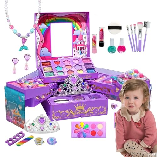 Toddler Pretend Makeup Kit, Washable Kids Makeup Set, 22/17/8cm, Compact and Portable Interactive Toys, Plaything Cosmetic Kit for Children at Home, Pp Material von Generisch