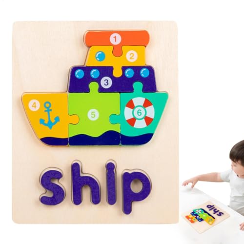 Toddler Wooden Puzzles, 3D Blocks Toddler Wooden Puzzles, STEM Words and Shapes Puzzle, Brain Teasers for Kids, Preschool Educational Puzzle for Toddler Kids Ages 3+, Interactive Learning Toy von Generisch