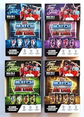 Topps Match Attax CL 2024/2025 Trading Cards - Set alle 4 Mega Tins Time to Shine mit je 48 Karten NEU von Generisch