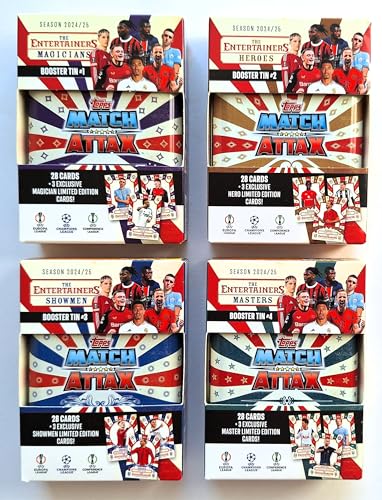 Topps Match Attax CL 2024/2025 Trading Cards - Set alle 4 Mini Tins (Magicians, Heroes, Showmen, Masters) mit je 31 Karten NEU von Generisch