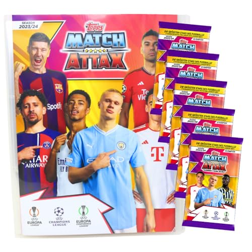 Topps Match Attax Karten Champions League 2023-2024 - 1 Mappe + 5 Booster Sammelkarten von Generisch