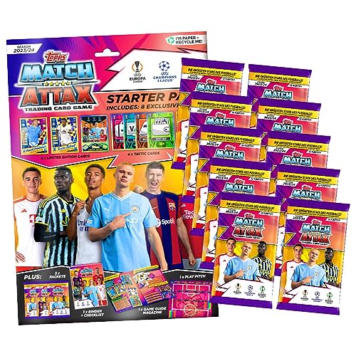 Topps Match Attax Karten Champions League 2023-2024 - 1 Starter + 10 Booster Sammelkarten von Generisch