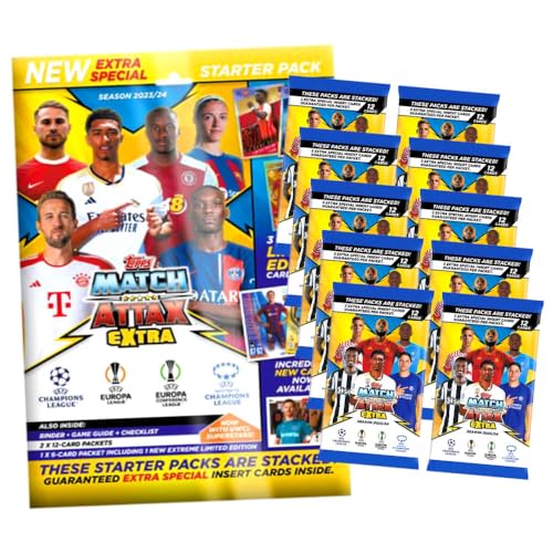 Topps Match Attax Karten Champions League Extra 2023-2024 - 1 Starter + 10 Booster Sammelkarten von Generisch