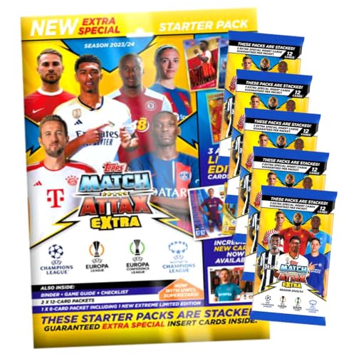 Topps Match Attax Karten Champions League Extra 2023-2024 - 1 Starter + 5 Booster Sammelkarten von Generisch