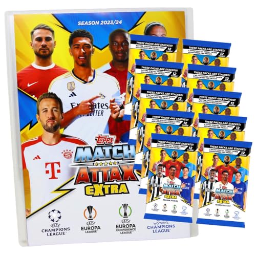 Topps Match Attax Karten Champions League Extra 2023-2024 - Sammelkarten - Auswahl (1 Mappe + 10 Booster) von Generisch