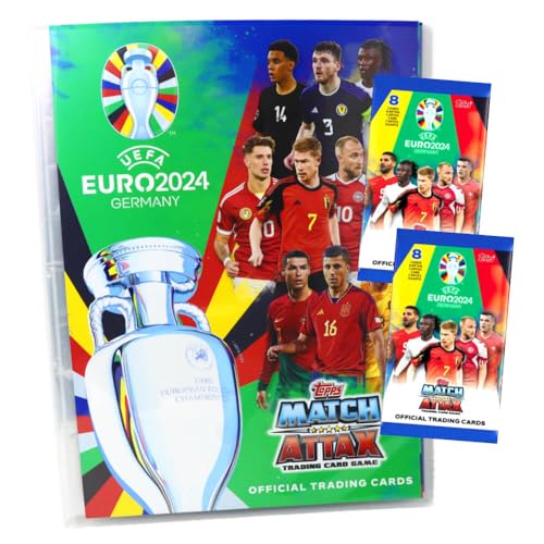 Match Attax Topps UEFA Euro 2024 Deutschland Sammelkarten - EM Trading Cards - 1 Mappe + 2 Booster (34 Stück) von Match Attax