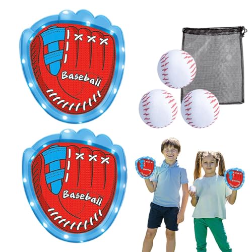 Toss and Catch Ball Toy Set, lustige Spiele zum Fangen von klebrigen Bällen mit 2 LED-Leuchthandschuhen und 3 Bällen, Kinder-Balltrainingsset für den Außenbereich im Garten von Generisch