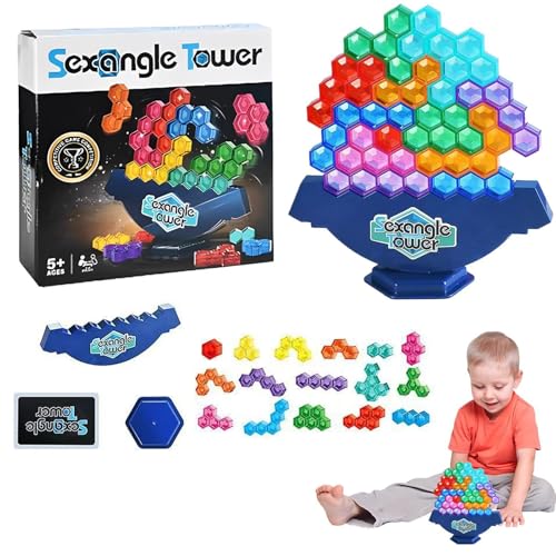 Tower Balance Toy, Turmbalance -Stapelblöcke | Hexagonale Bausteine ​​Rätsel | Bildungsspielzeug für Kinder und Erwachsene, Lernaktivitäten für Game Night von Generisch