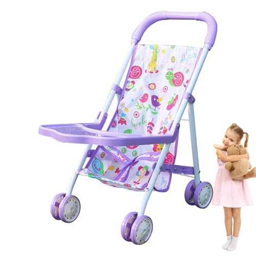 Toy Stroller, Foldable Kid Stroller, Kids Dress Model Sturdy Crib with Bottom Basket Container, Doll Accessories for Kids, Ages 3 for Girls von Generisch