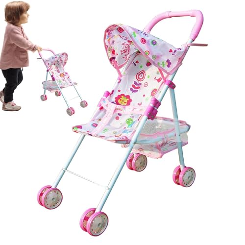 Toy Stroller, Foldable Kid Stroller, Kids Dress Model Sturdy Crib with Bottom Basket Container, Doll Accessories for Kids, Ages 3 for Girls von Generisch