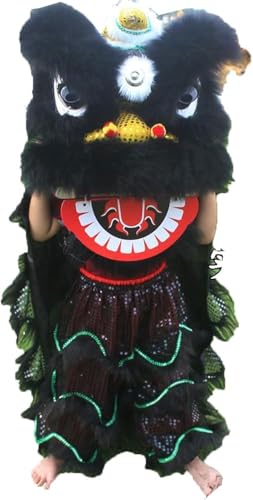 Traditionelles chinesisches Löwen-Tanz-Maskottchen-Kostüm, Löwen-Performance-Requisiten, 35,6 cm, für 5–12 Jahre (Farbe: Schwarz) von Generisch