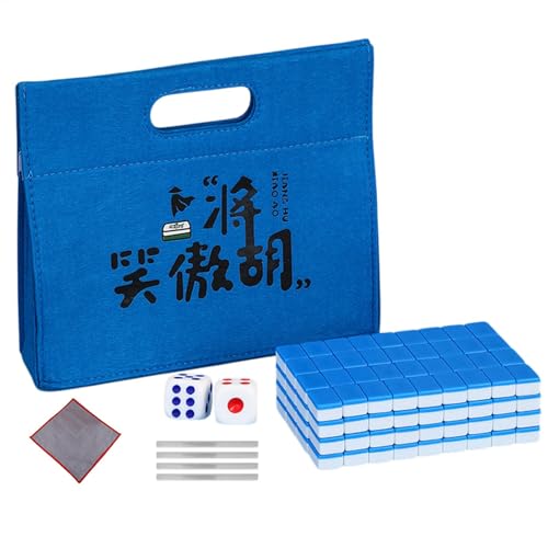 Tragbares Mahjong-Set, chinesisches Mahjong-Set,Kleines Mahjong-Brettspiel - Reise-Mahjong-Paket, chinesische Mahjong-Stücke, inklusive Tischdecke, Tragetasche, Würfel, Fliesenlineal für das Abendspie von Generisch